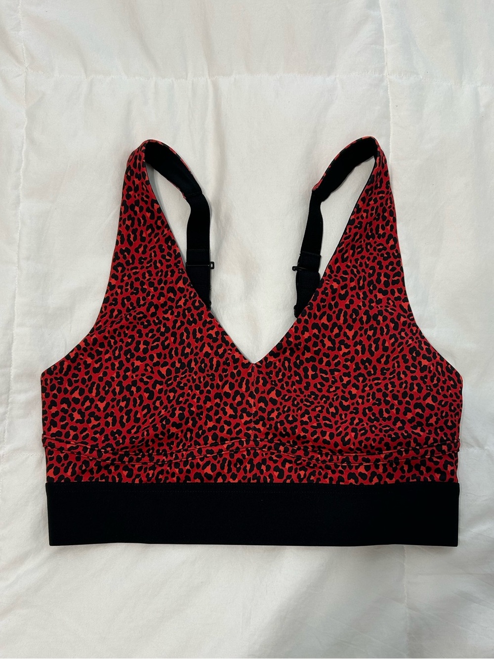 Fabletics Red Leopard Print Sports Bra with Black Band